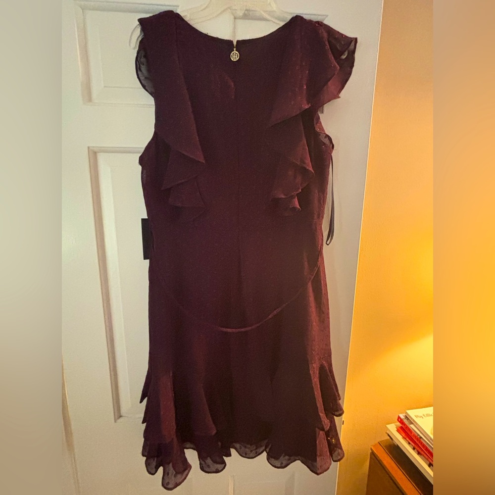 Tommy Hilfiger Elegant Burgundy Ruffle Dress